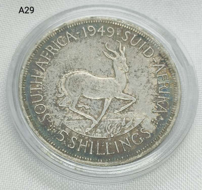 1949 Union of SA Crown - 5 shillings - .800 silver - in capsule