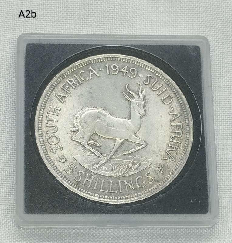1949 Crown - 5 shillings - Union of South Africa - .800 silver - in perspex holder