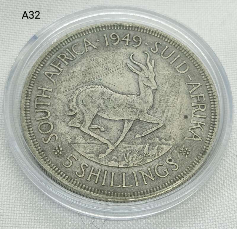 1949 Union of SA Crown - 5 shillings - .800 silver - in capsule