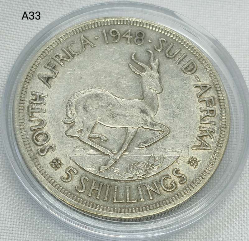 1948 Union of SA Crown - 5 shillings - .800 silver - in capsule