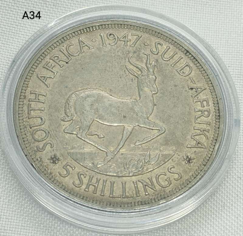 1947 Union of SA Crown - 5 shillings - .800 silver - in capsule