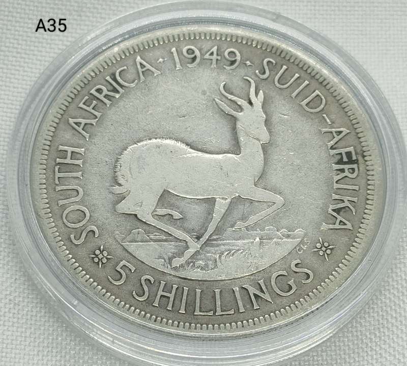 1949 Union of SA Crown - 5 shillings - .800 silver - in capsule