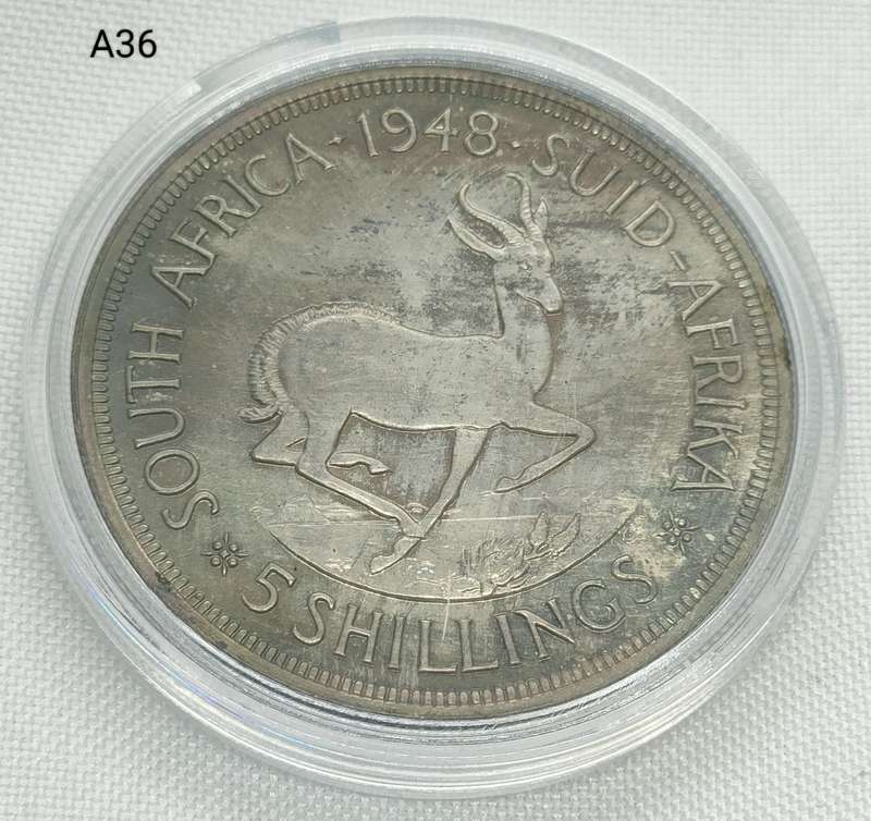 1948 Union of SA Crown - 5 shillings - .800 silver - in capsule