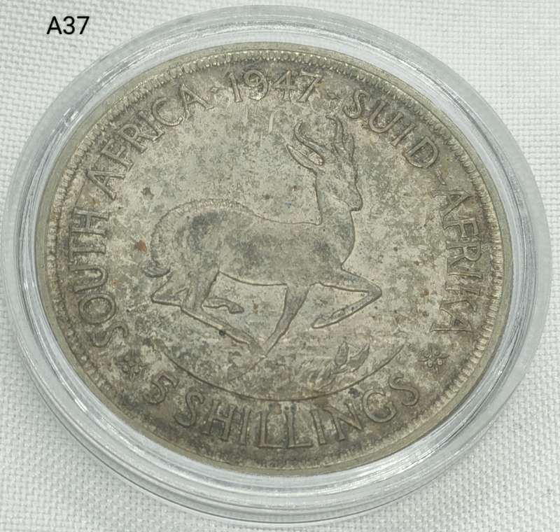 1947 Union of SA Crown - 5 shillings - .800 silver - in capsule
