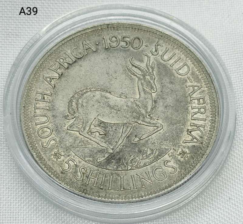1950 Union of SA Crown - 5 shillings - .800 silver - in capsule