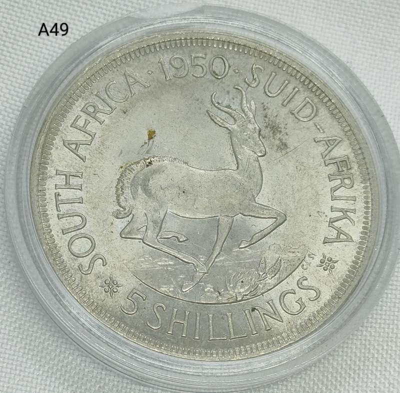 1950 Union of SA Crown - 5 shillings - .800 silver - in capsule