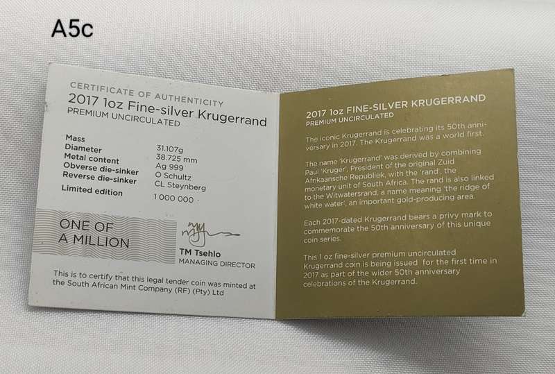 2017 Krugerrand - premier strike with 50 privy mark - 1 0z .999 silver - in pouch with COA