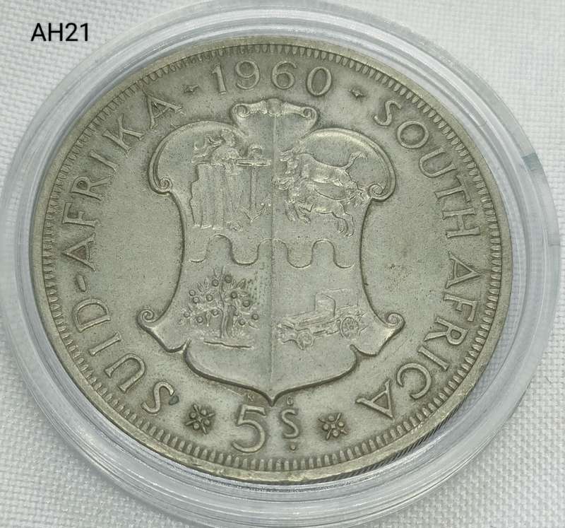1960 Union of SA crown - 5 shillings - .500 silver - in capsule