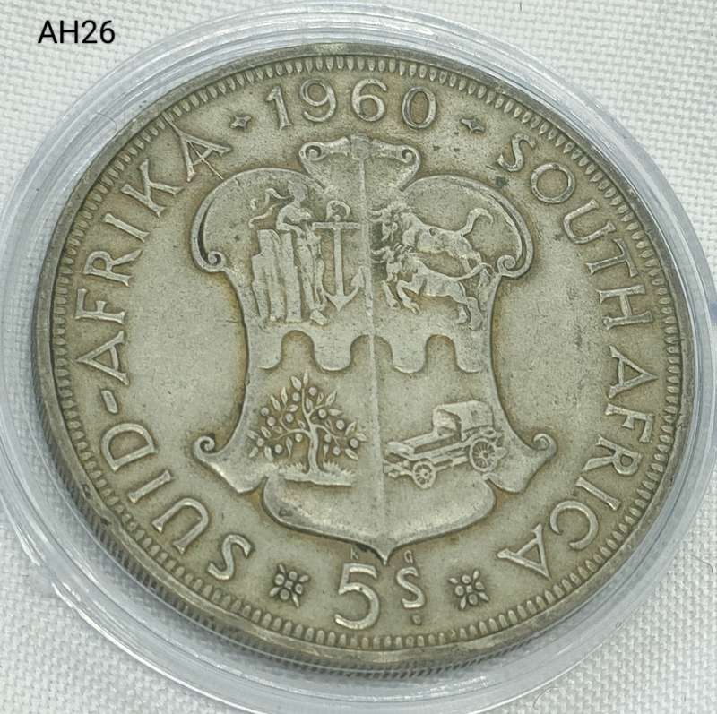 1960 Union of SA crown - 5 shillings - .500 silver - in capsule