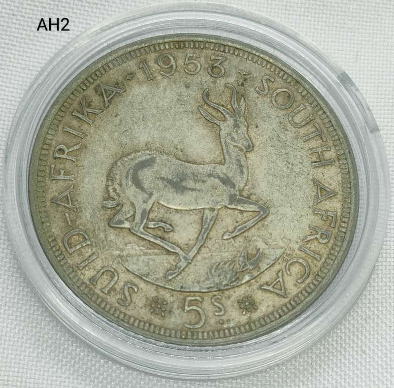 1953 Union of SA crown - 5 shillings - .500 silver - in capsule