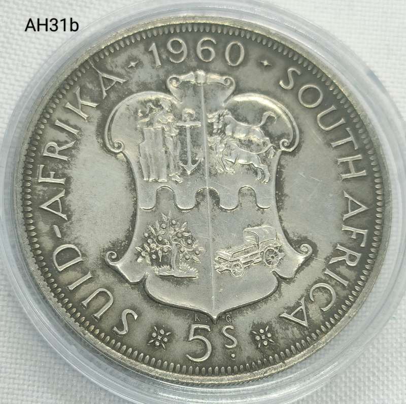 1960 Union of SA crown - 5 shillings - .500 silver - in capsule
