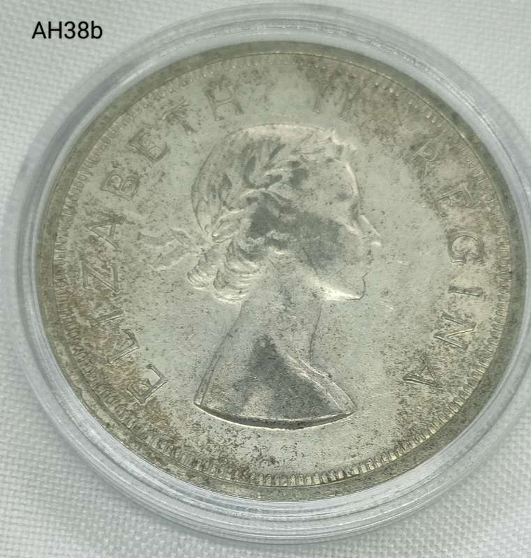 1957 Union of SA crown - 50c - .500 silver - in capsule
