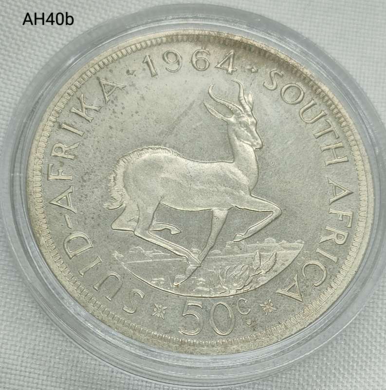 1964 Republic of SA crown - 50c - .500 silver - in capsule