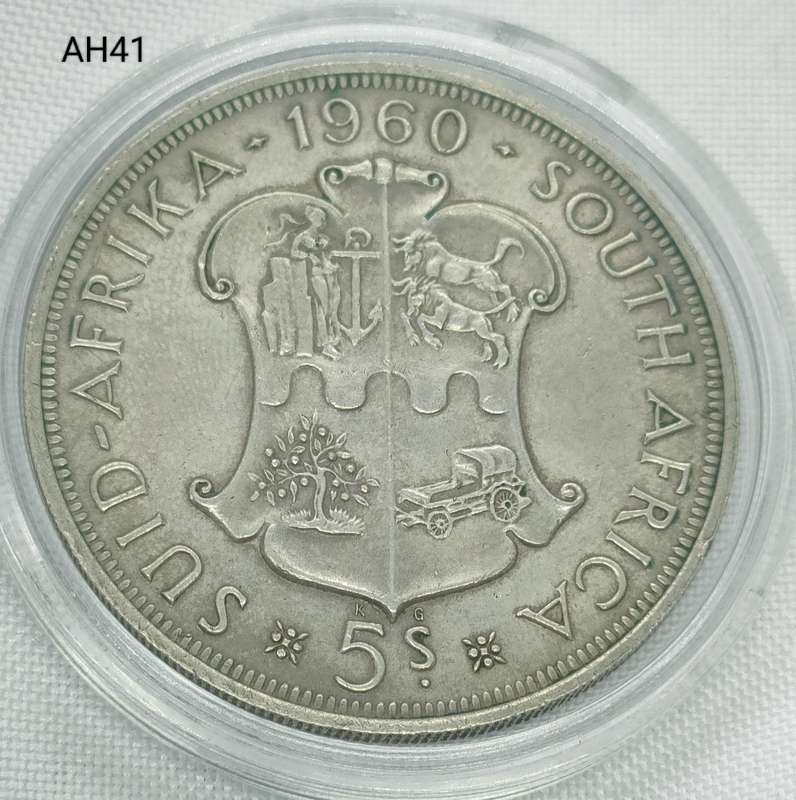 1960 Union of SA crown - 5 shillings - .500 silver - in capsule