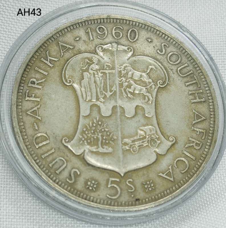 1960 Union of SA crown - 5 shillings - .500 silver - in capsule
