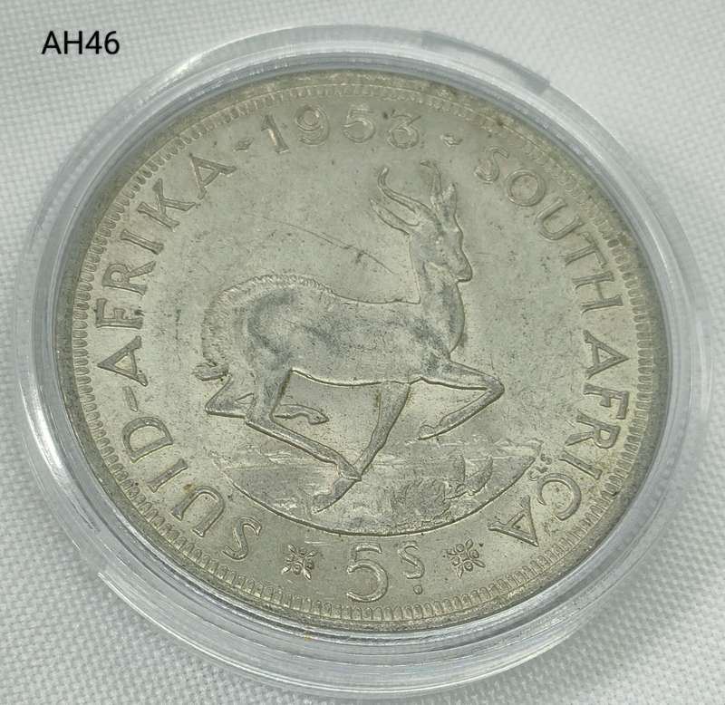 1953 Union of SA crown - 5 shillings - .500 silver - in capsule