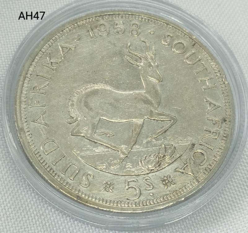 1958 Union of SA crown - 5 shillings - .500 silver - in capsule