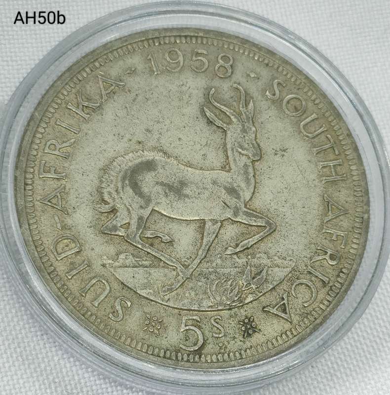 1958 Union of SA crown - 5 shillings - .500 silver - in capsule