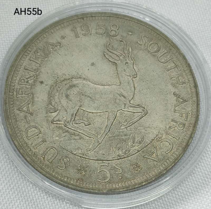 1958 Union of SA crown - 5 shillings - .500 silver - in capsule