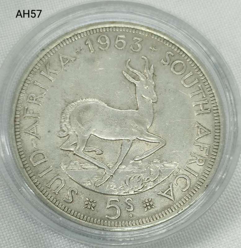 1953 Union of SA crown - 5 shillings - .500 silver - in capsule