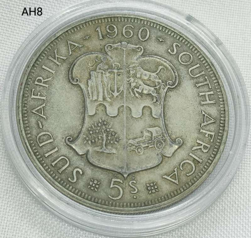1960 Union of SA crown - 5 shillings - .500 silver - in capsule