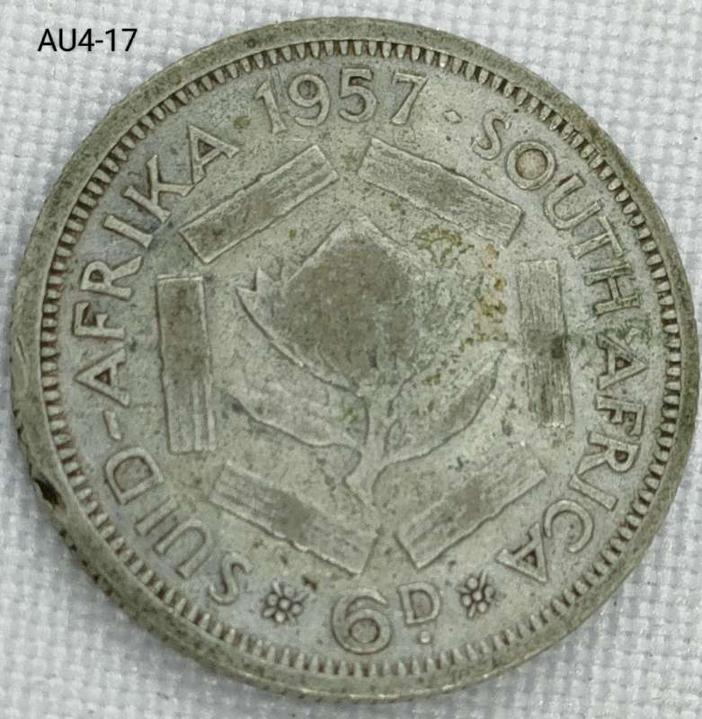 1957 Union of SA sixpence - .500 silver coin