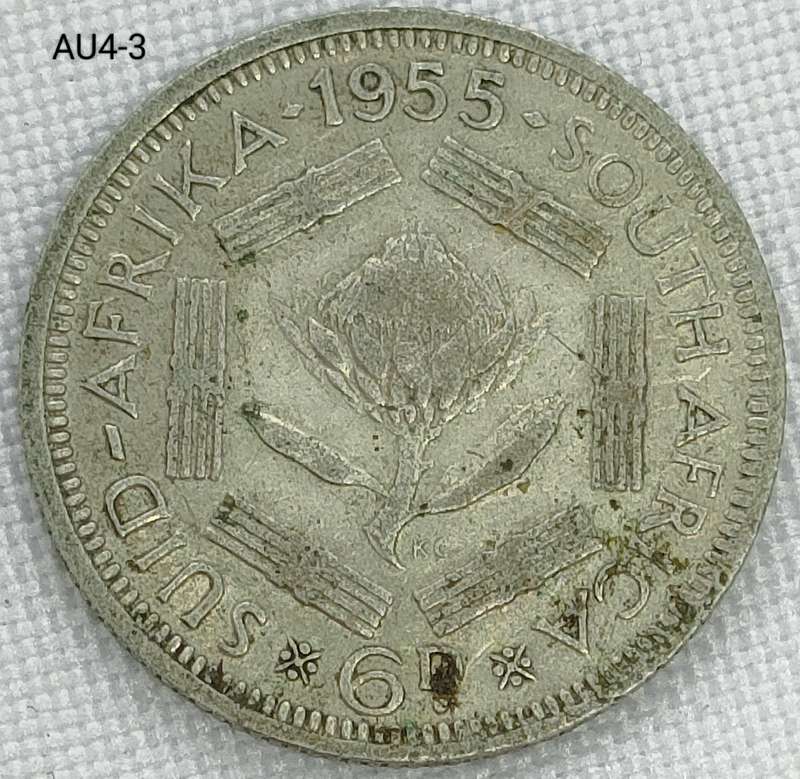 1955 Union of SA sixpence - .500 silver coin