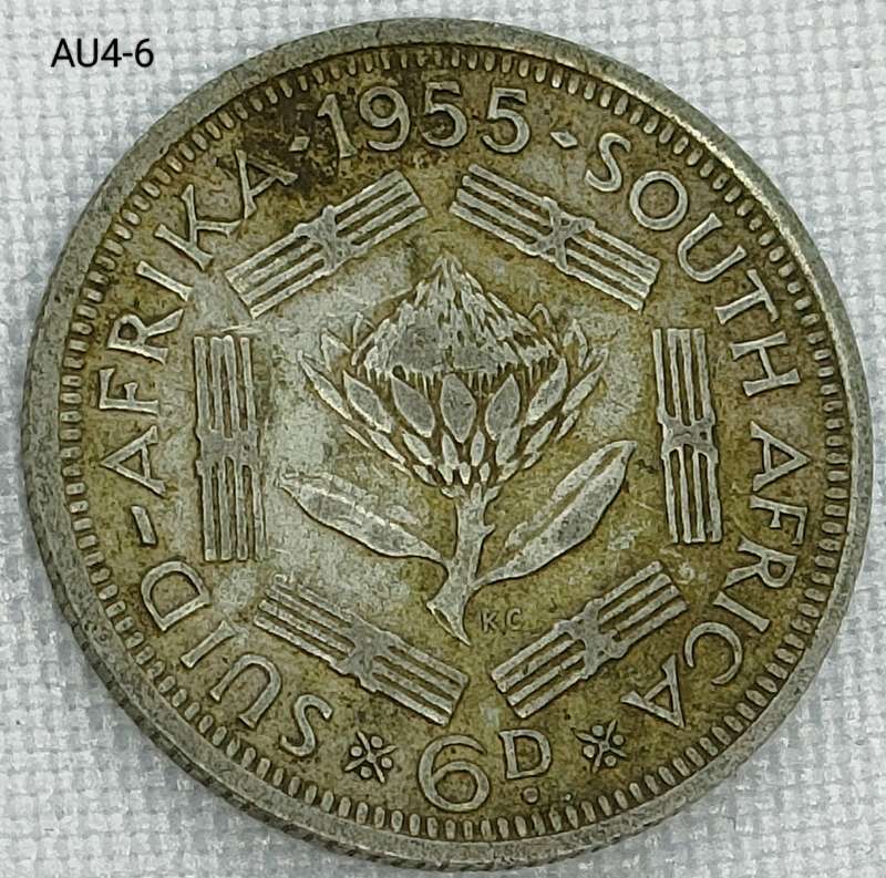 1955 Union of SA sixpence - .500 silver coin