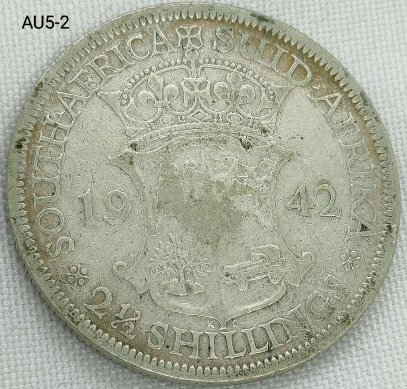 1942 Union of SA 2 and a half shillings - .800 silver coin