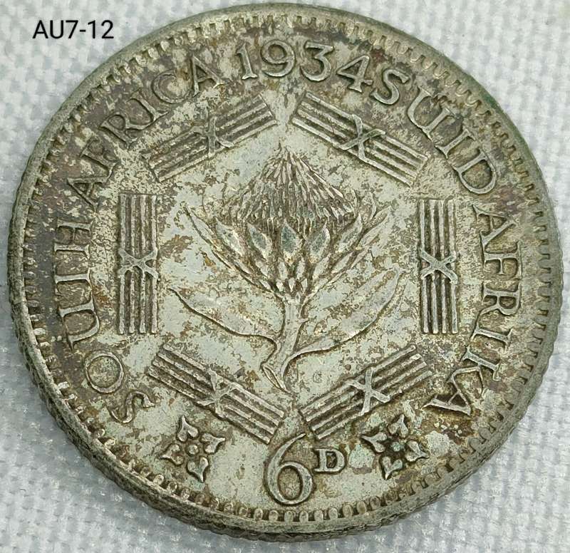 1934 Union of SA - sixpence - .800 silver coin