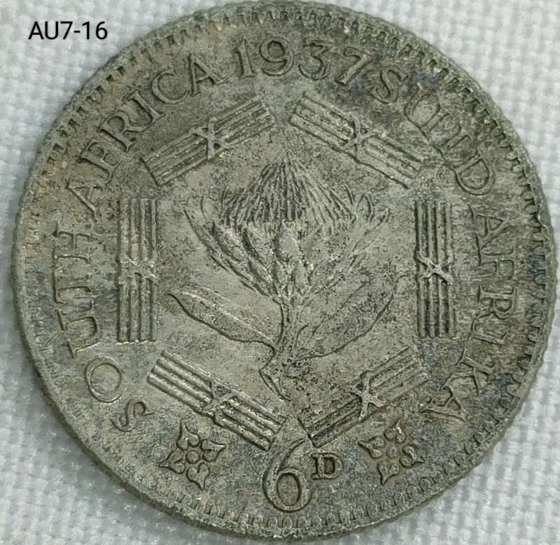 1937 Union of SA sixpence - .800 silver coin