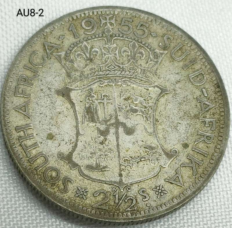 1955 Union of SA two and a half shillings - half-crown - .500 silver coin