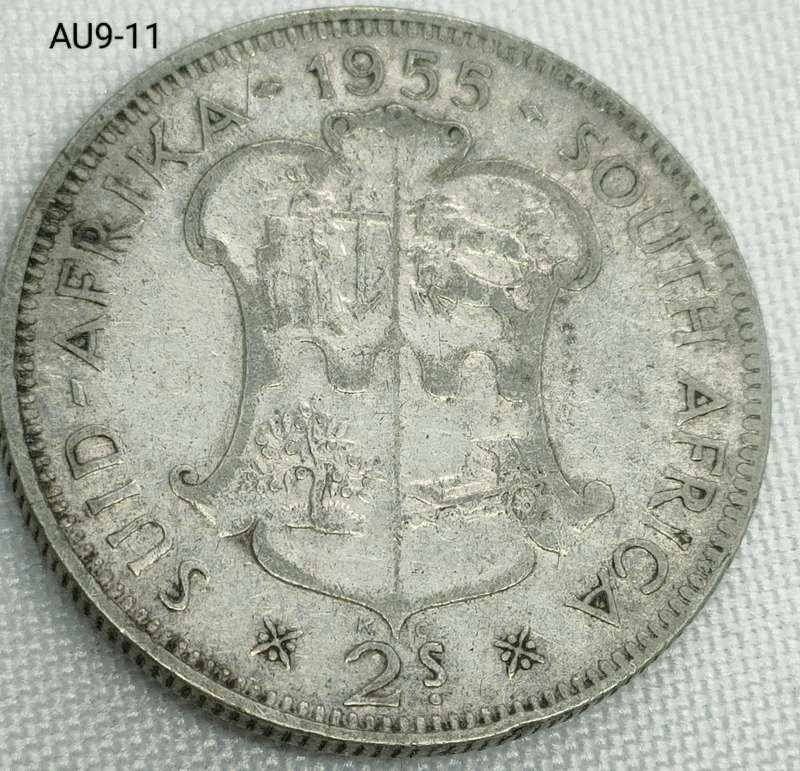 1955 Union of SA 2 shillings- florin - .500 silver coin