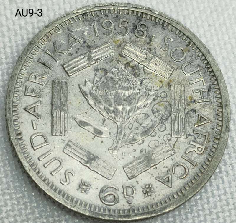 1958 Union of SA threepence - tickey - .500 silver coin