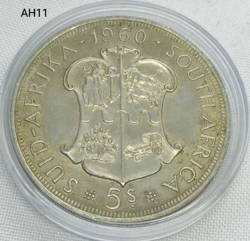 1960 Union of SA crown - 5 shillings - .500 silver - in capsule