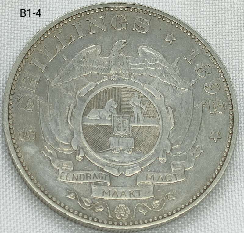 1892 ZAR 5 shillings - crown - .925 coin - details coin