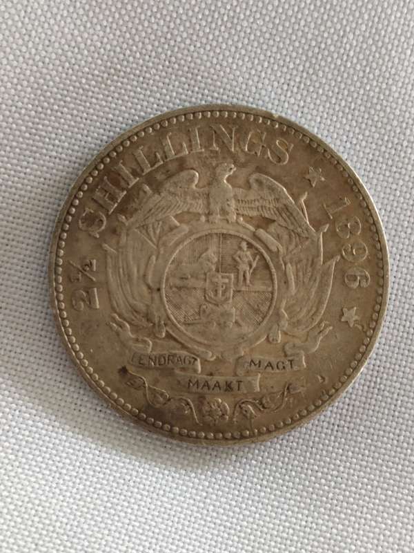 ZAR 21/2 shillings (Half Crown): 1892: Scarce Sterling Silver coin: .925