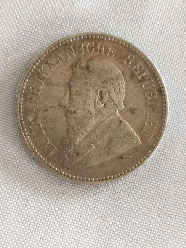 ZAR 21/2 shillings (Half Crown): 1892: Scarce Sterling Silver coin: .925