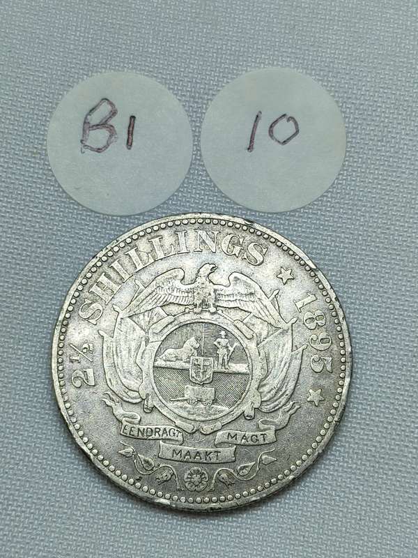 ZAR 21/2 shillings (Half Crown): 1895: Scarce Sterling Silver coin: .925