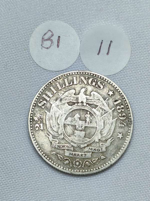ZAR 2 1/2 Shillings/ Half Crown: 1894: Scarce Sterling Silver (.925) coin: