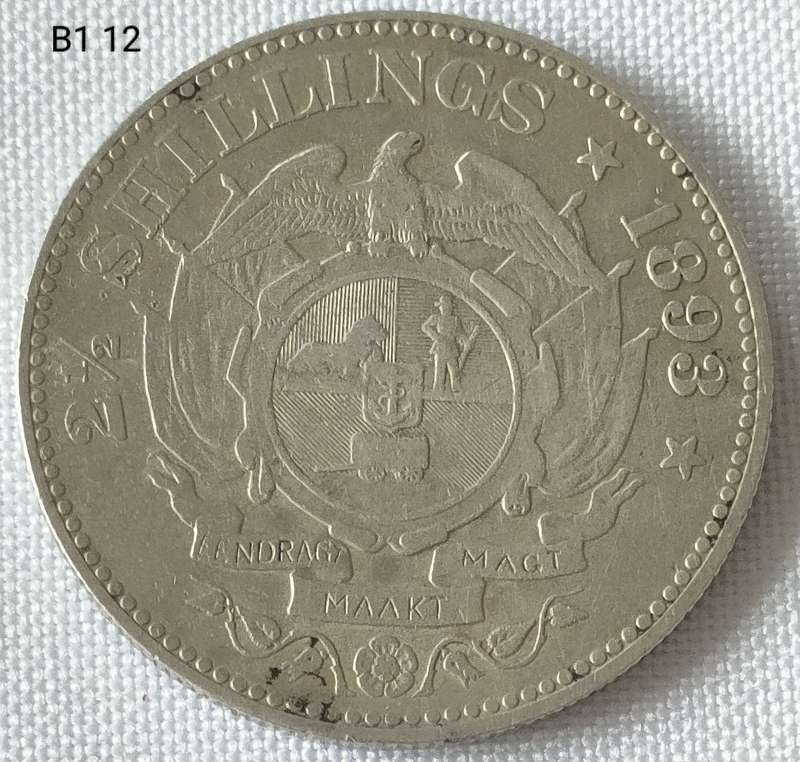 ZAR 2 1/2 Shillings/ Half Crown: 1893: Scarce Sterling Silver (.925) coin: