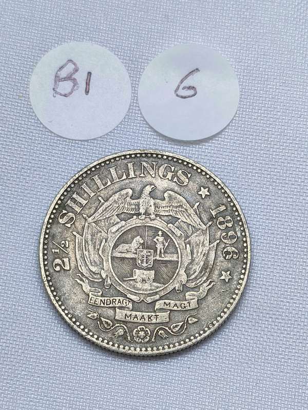 ZAR 2 1/2 Shillings/ Half Crown: 1896: Scarce Sterling Silver (.925) coin: