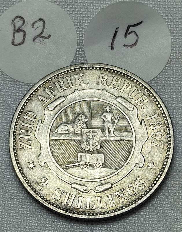 ZAR 2 Shillings: 1897: Scarce Sterling Silver (.925) coin: