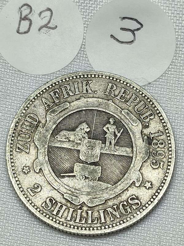 ZAR 2 Shillings: 1895: Scarce Sterling Silver (.925) coin: