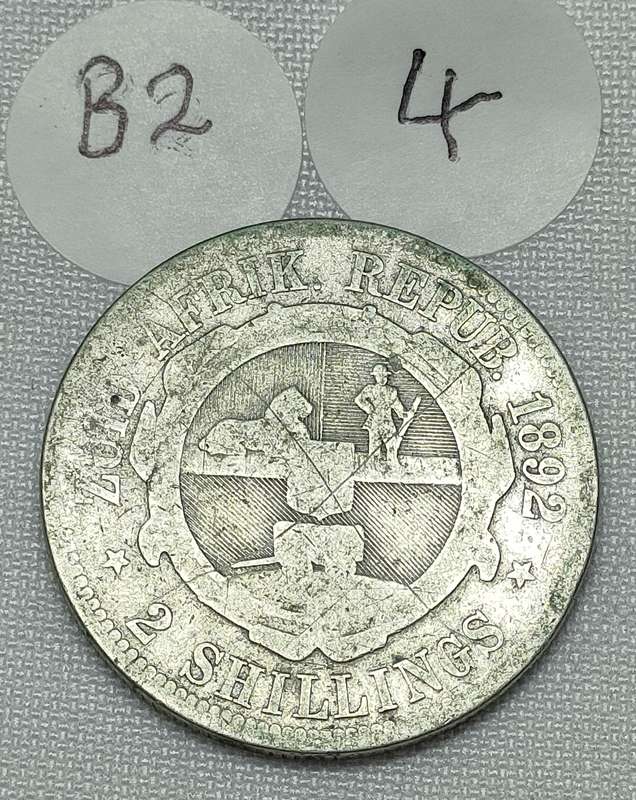 ZAR 2 shillings: 1892: Scarce Sterling Silver coin: .925