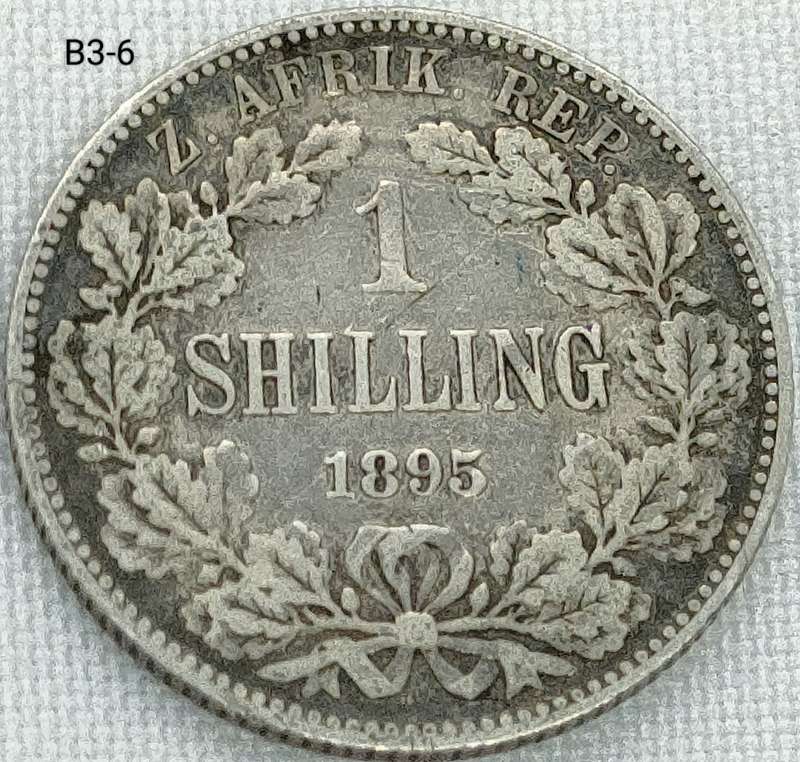 ZAR 1 Shillings: 1895: Scarce Sterling Silver (.925) coin:
