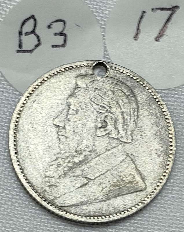 ZAR 1 shillings: 1894 Scarce Sterling Silver (.925) coin Note pendant hole in coin