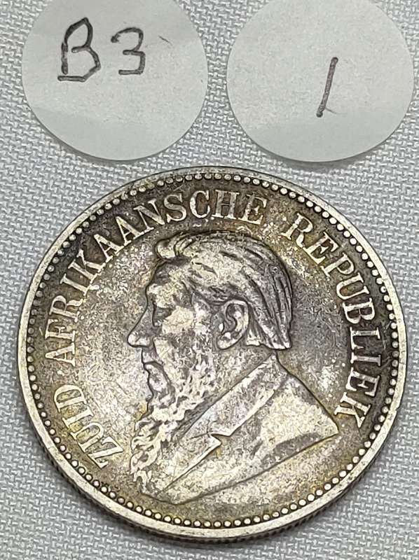 ZAR  2 1/2 Shillings Half Crown: 1895: Scarce Sterling Silver (.925) coin: