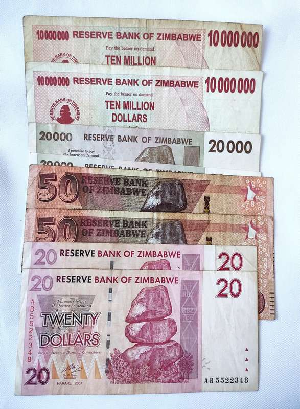 Zimbabwe bank note set - wide range of denominations - 7 notes