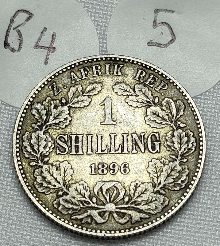 ZAR 1 Shillings: 1896: Scarce Sterling Silver (.925) coin: